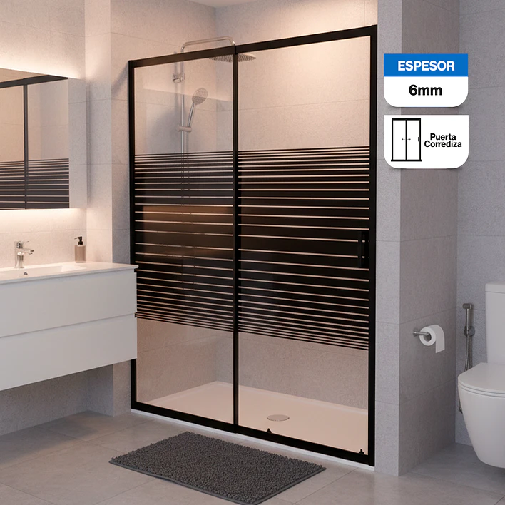 Mampara Ajustable de Ducha Strava 140-160 cm Líneas negras (2 Vidrios) 1