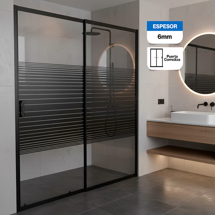 Mampara Ajustable de Ducha Strava 160-180 cm Líneas negras (2 Vidrios) 1