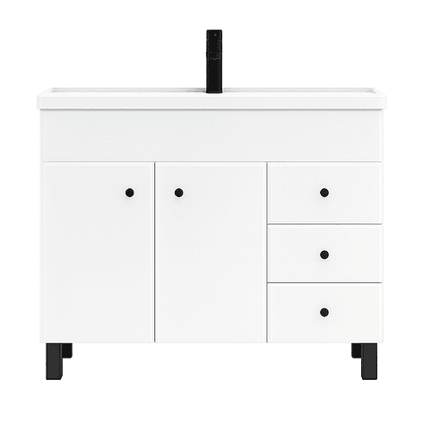 Mueble Vanitorio Blanco con Patas + Cubierta de Loza Semi Plana 100x47x80 cm 1