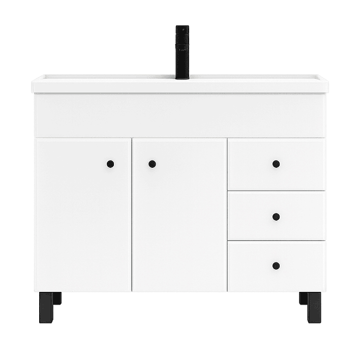 Mueble Vanitorio Blanco con Patas + Cubierta de Loza Semi Plana 100x47x80 cm 1