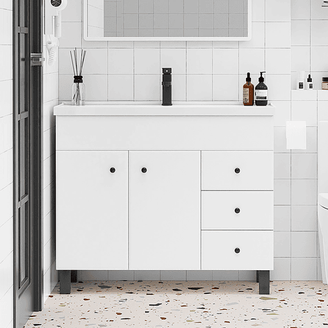 Mueble Vanitorio Blanco con Patas + Cubierta de Loza Semi Plana 100x47x80 cm 2