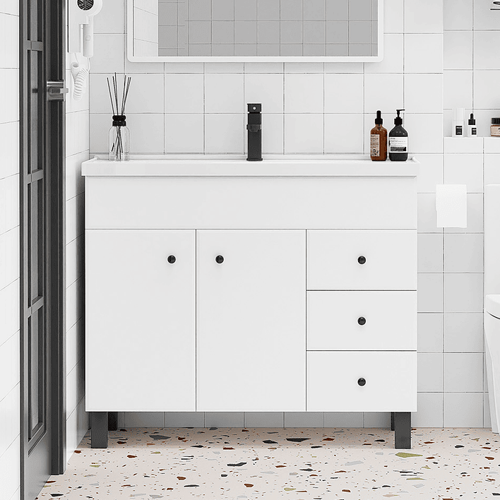 Mueble Vanitorio Blanco con Patas + Cubierta de Loza Semi Plana 100x47x80 cm 2
