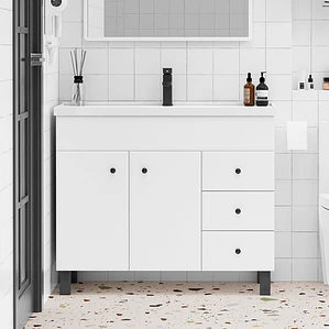 Mueble Vanitorio Blanco con Patas + Cubierta de Loza Semi Plana 100x47x80 cm