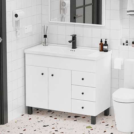 Mueble Vanitorio Blanco con Patas + Cubierta de Loza Semi Plana 100x47x80 cm 3