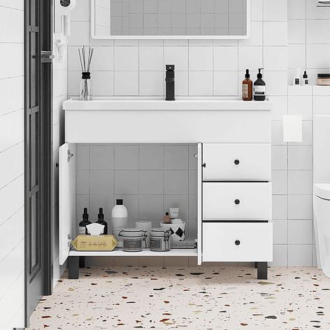Mueble Vanitorio Blanco con Patas + Cubierta de Loza Semi Plana 100x47x80 cm 4