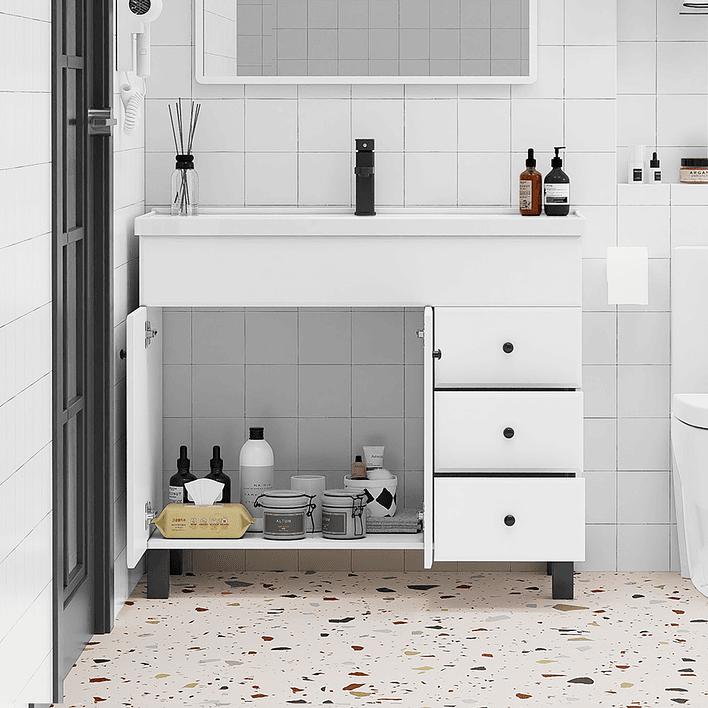 Mueble Vanitorio Blanco con Patas + Cubierta de Loza Semi Plana 100x47x80 cm 4