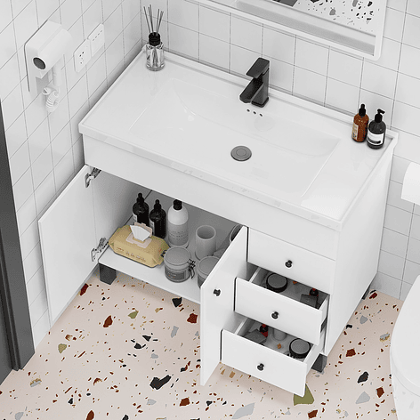 Mueble Vanitorio Blanco con Patas + Cubierta de Loza Semi Plana 100x47x80 cm 5