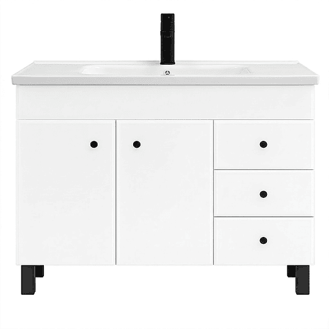 Mueble Vanitorio Blanco con Patas + Cubierta de Loza Plana 120x47x80 cm 1