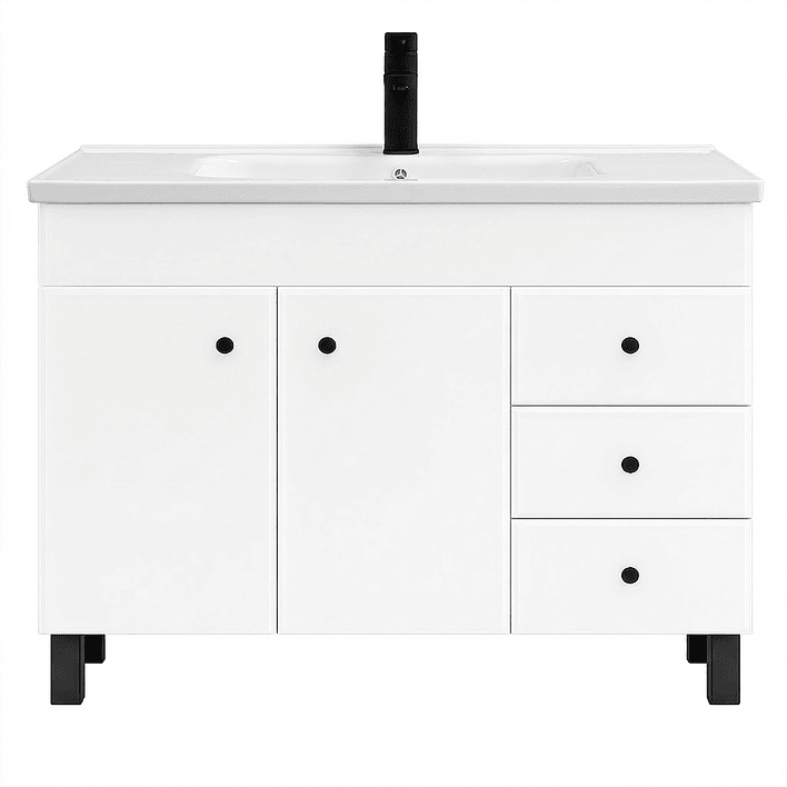 Mueble Vanitorio Blanco con Patas + Cubierta de Loza Plana 120x47x80 cm 1