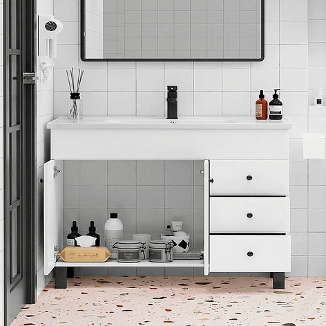 Mueble Vanitorio Blanco con Patas + Cubierta de Loza Plana 120x47x80 cm 2