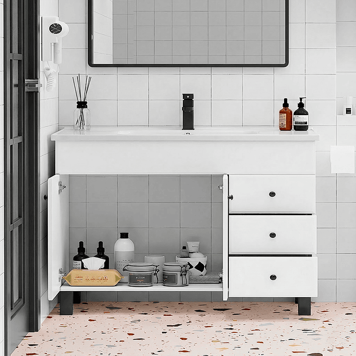 Mueble Vanitorio Blanco con Patas + Cubierta de Loza Plana 120x47x80 cm 2