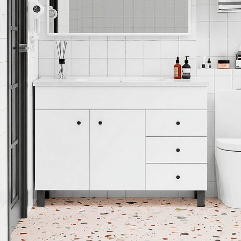 Mueble Vanitorio Blanco con Patas + Cubierta de Loza Plana 120x47x80 cm 3