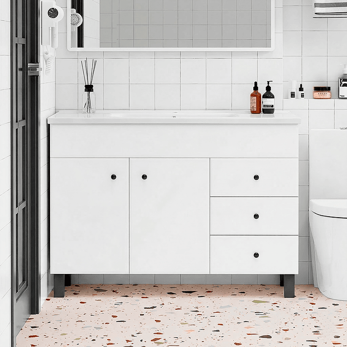 Mueble Vanitorio Blanco con Patas + Cubierta de Loza Plana 120x47x80 cm 3