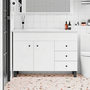 Mueble Vanitorio Blanco con Patas + Cubierta de Loza Plana 120x47x80 cm