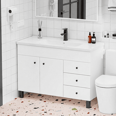 Mueble Vanitorio Blanco con Patas + Cubierta de Loza Plana 120x47x80 cm 4