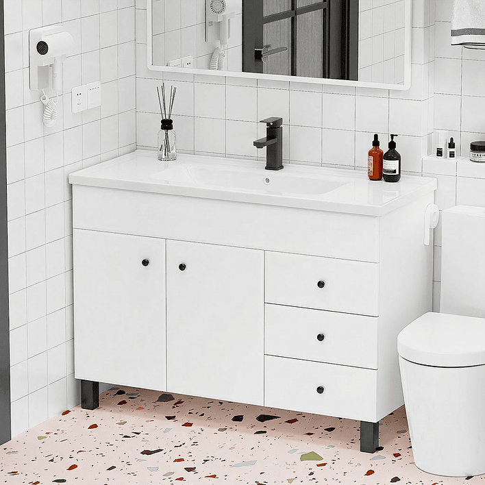 Mueble Vanitorio Blanco con Patas + Cubierta de Loza Plana 120x47x80 cm 4