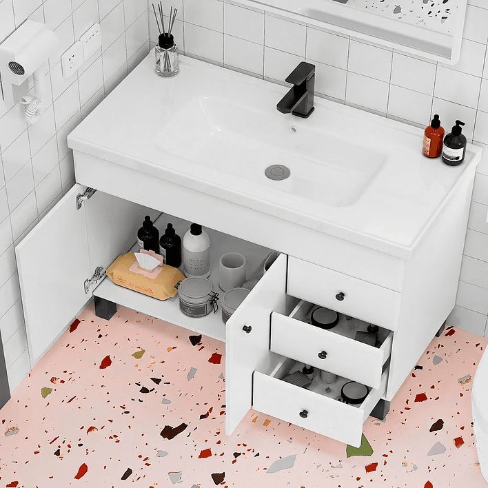 Mueble Vanitorio Blanco con Patas + Cubierta de Loza Plana 120x47x80 cm 5