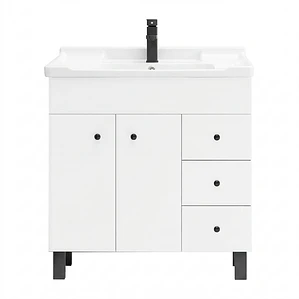 Mueble Vanitorio Blanco con Patas + Cubierta de Loza 856 Relieve 80x47x80 cm