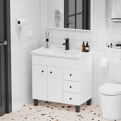 Mueble Vanitorio Blanco con Patas + Cubierta de Loza 856 Relieve 80x47x80 cm 4