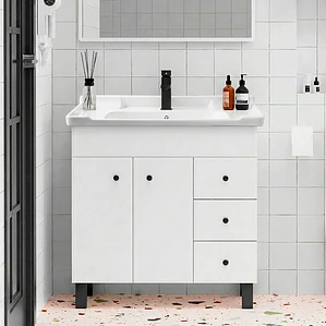 Mueble Vanitorio Blanco con Patas + Cubierta de Loza 856 Relieve 80x47x80 cm