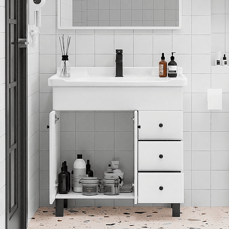 Mueble Vanitorio Blanco con Patas + Cubierta de Loza 856 Relieve 80x47x80 cm 3