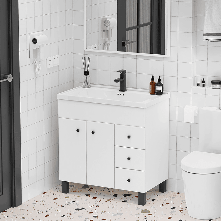 Mueble Vanitorio Blanco con Patas + Cubierta de Loza Semi Plana 80x47x80 cm 4