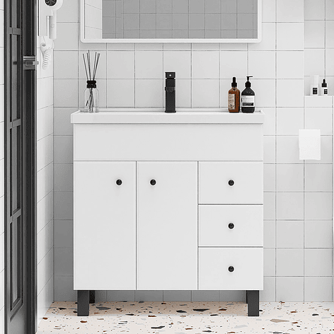 Mueble Vanitorio Blanco con Patas + Cubierta de Loza Semi Plana 80x47x80 cm 2