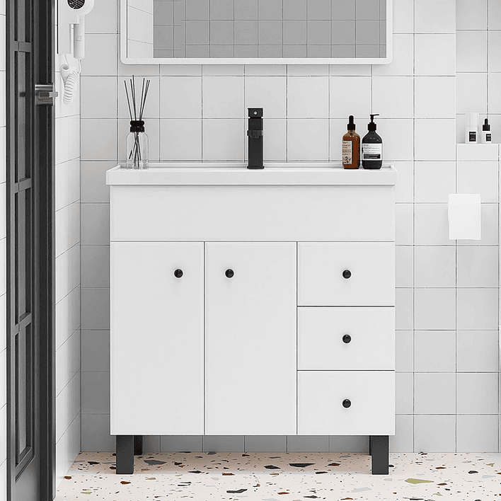 Mueble Vanitorio Blanco con Patas + Cubierta de Loza Semi Plana 80x47x80 cm 2