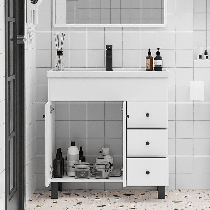 Mueble Vanitorio Blanco con Patas + Cubierta de Loza Semi Plana 80x47x80 cm 3