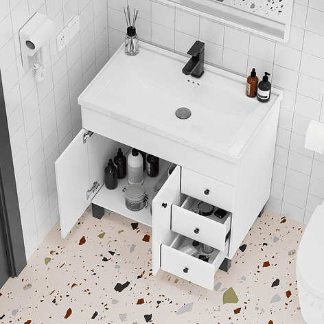 Mueble Vanitorio Blanco con Patas + Cubierta de Loza Semi Plana 80x47x80 cm 5