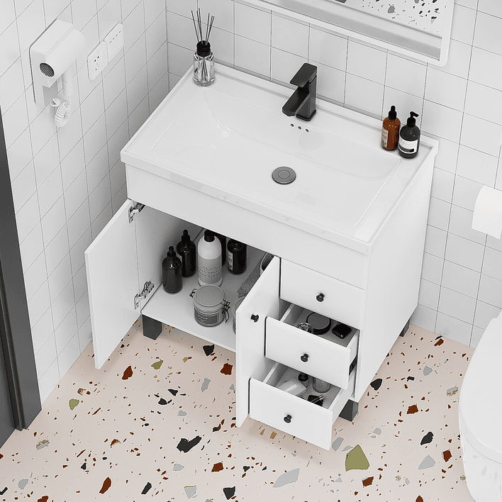 Mueble Vanitorio Blanco con Patas + Cubierta de Loza Semi Plana 80x47x80 cm 5