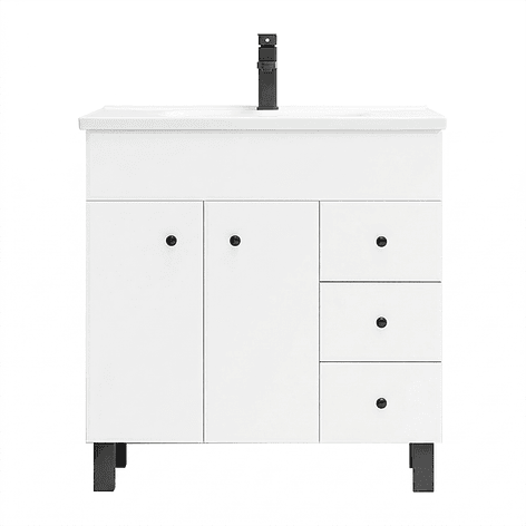 Mueble Vanitorio Blanco con Patas + Cubierta de Loza Plana 80x47x80 cm 1