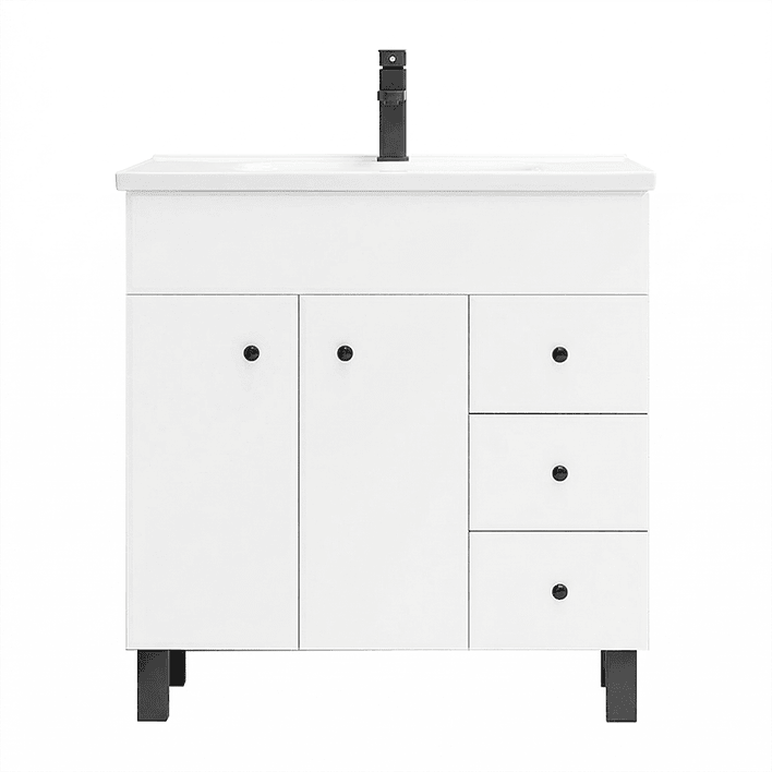 Mueble Vanitorio Blanco con Patas + Cubierta de Loza Plana 80x47x80 cm 1