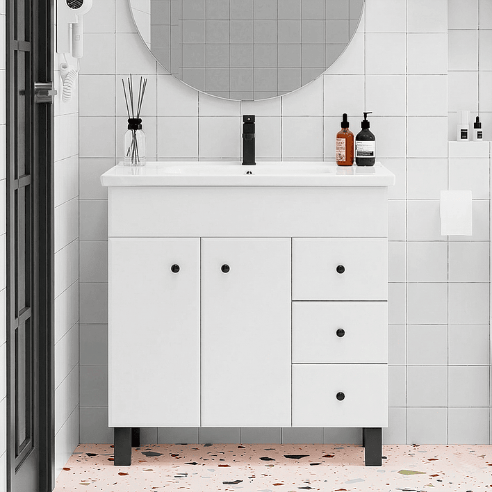 Mueble Vanitorio Blanco con Patas + Cubierta de Loza Plana 80x47x80 cm 2