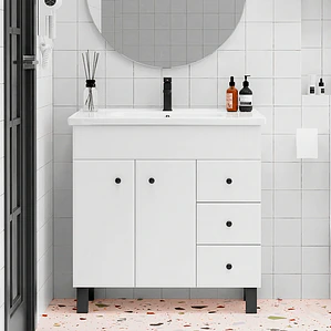 Mueble Vanitorio Blanco con Patas + Cubierta de Loza Plana 80x47x80 cm