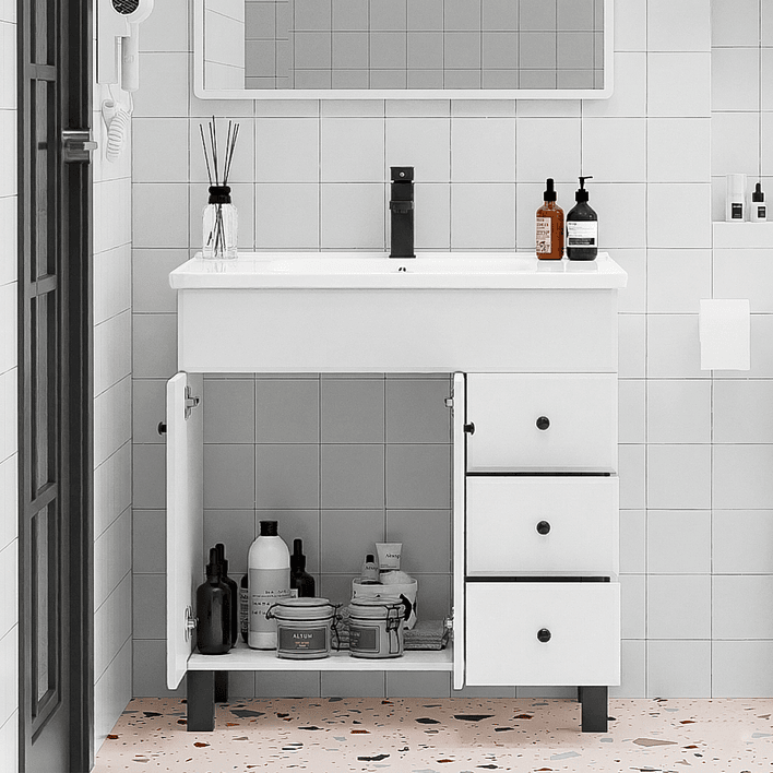 Mueble Vanitorio Blanco con Patas + Cubierta de Loza Plana 80x47x80 cm 3