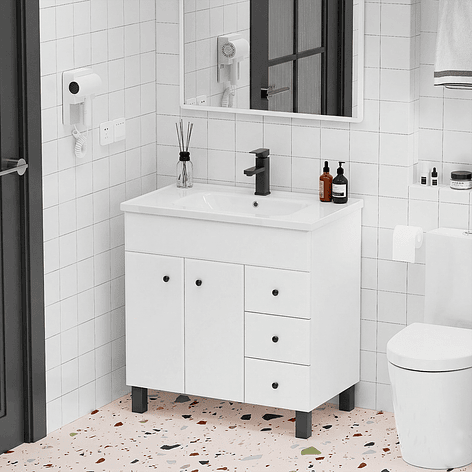 Mueble Vanitorio Blanco con Patas + Cubierta de Loza Plana 80x47x80 cm 4