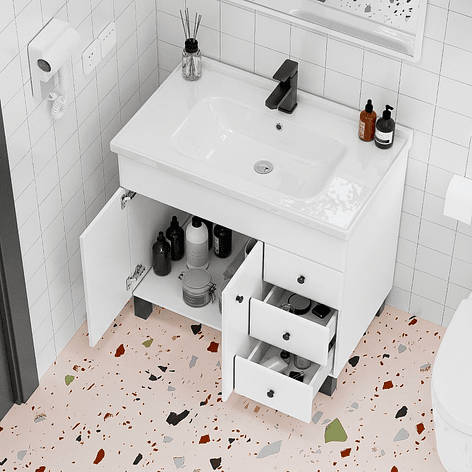 Mueble Vanitorio Blanco con Patas + Cubierta de Loza Plana 80x47x80 cm 5