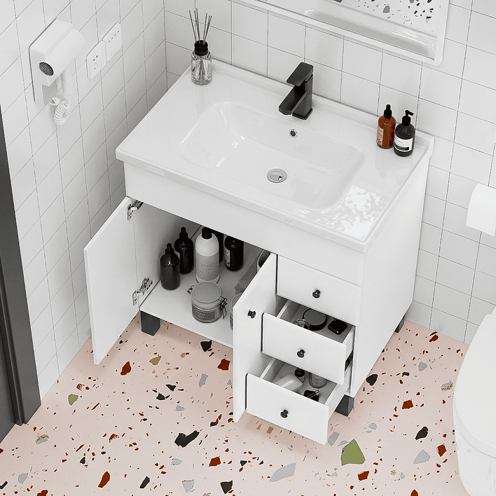 Mueble Vanitorio Blanco con Patas + Cubierta de Loza Plana 80x47x80 cm 5