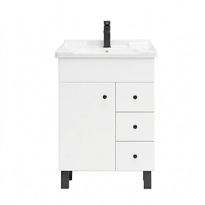 Mueble Vanitorio Blanco con Patas + Cubierta de Loza 856 Relieve 70x47x80 cm