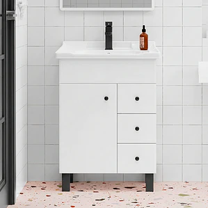 Mueble Vanitorio Blanco con Patas + Cubierta de Loza 856 Relieve 70x47x80 cm