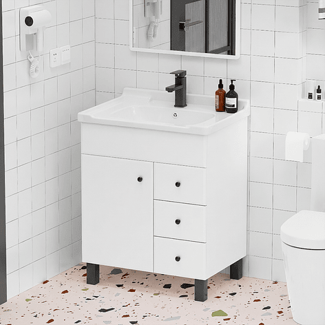 Mueble Vanitorio Blanco con Patas + Cubierta de Loza 856 Relieve 70x47x80 cm 3