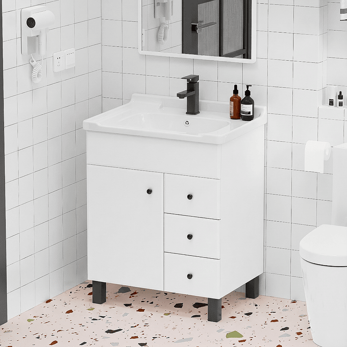 Mueble Vanitorio Blanco con Patas + Cubierta de Loza 856 Relieve 70x47x80 cm 3