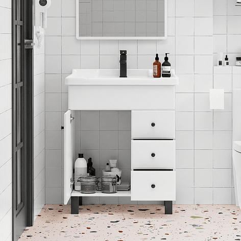 Mueble Vanitorio Blanco con Patas + Cubierta de Loza 856 Relieve 70x47x80 cm 4