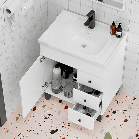 Mueble Vanitorio Blanco con Patas + Cubierta de Loza 856 Relieve 70x47x80 cm 5