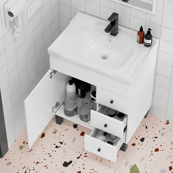 Mueble Vanitorio Blanco con Patas + Cubierta de Loza 856 Relieve 70x47x80 cm 5