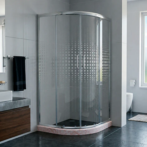 Shower Door Curvo Barra a Piso Travertino Transparente 90x90x185 cm 1