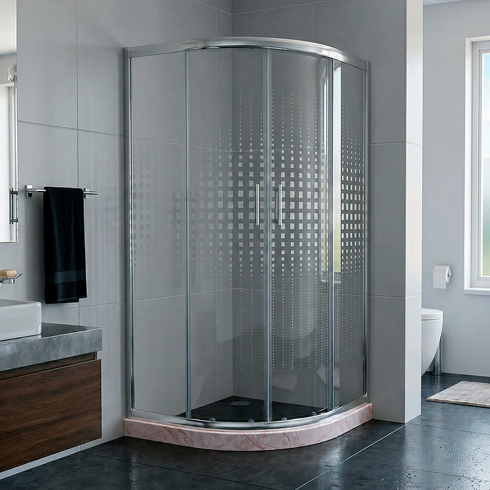 Shower Door Curvo Barra a Piso Travertino Transparente 90x90x185 cm 1