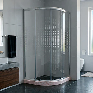 Shower Door Curvo Barra a Piso Travertino Transparente 90x90x185 cm