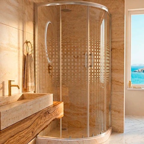 Shower Door Curvo Barra a Piso Travertino Transparente 90x90x185 cm 4